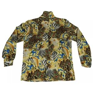 NWOT Vintage 90s Royalty Baroque Animal Print Long Sleeve 1/4 Button Shirt 4